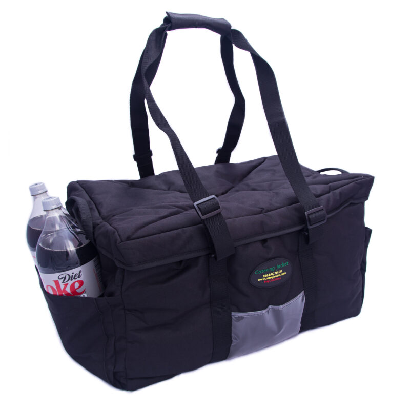 catering bag with drinks in side pouch